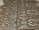 Fancy Design Sequins Fabric with 4 Way Stretch - Gold -  Beautiful Fabrics Sold By The Yard