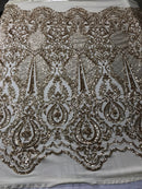 Fancy Design Sequins Fabric with 4 Way Stretch - Gold -  Beautiful Fabrics Sold By The Yard