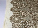 Fancy Design Sequins Fabric with 4 Way Stretch - Gold -  Beautiful Fabrics Sold By The Yard