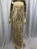 Fancy Design Sequins Fabric with 4 Way Stretch - Gold -  Beautiful Fabrics Sold By The Yard