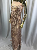 Fancy Design Sequins Fabric with 4 Way Stretch - Champagne -  Beautiful Fabrics Sold By The Yard