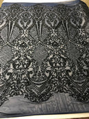 Fancy Design Sequins Fabric with 4 Way Stretch - Navy -  Beautiful Fabrics Sold By The Yard