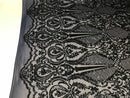 Fancy Design Sequins Fabric with 4 Way Stretch - Navy -  Beautiful Fabrics Sold By The Yard