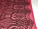 Fancy Design Sequins Fabric with 4 Way Stretch - Burgundy  -  BeautifulFabrics Sold By The Yard