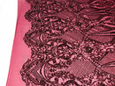 Fancy Design Sequins Fabric with 4 Way Stretch - Burgundy  -  BeautifulFabrics Sold By The Yard