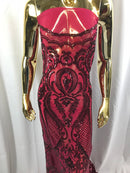 Fancy Design Sequins Fabric with 4 Way Stretch - Burgundy  -  BeautifulFabrics Sold By The Yard