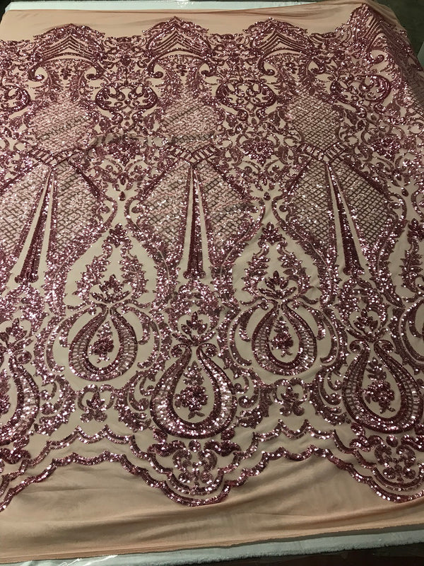 Fancy Design Sequins Fabric with 4 Way Stretch - Pink -  Beautiful Fabrics Sold By The Yard