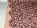 Fancy Design Sequins Fabric with 4 Way Stretch - Pink -  Beautiful Fabrics Sold By The Yard