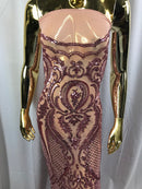 Fancy Design Sequins Fabric with 4 Way Stretch - Pink -  Beautiful Fabrics Sold By The Yard