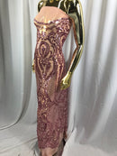 Fancy Design Sequins Fabric with 4 Way Stretch - Pink -  Beautiful Fabrics Sold By The Yard