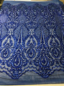 Fancy Design Sequins Fabric with 4 Way Stretch - Royal Blue -  Beautiful Fabrics Sold By The Yard