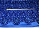 Fancy Design Sequins Fabric with 4 Way Stretch - Royal Blue -  Beautiful Fabrics Sold By The Yard