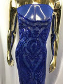 Fancy Design Sequins Fabric with 4 Way Stretch - Royal Blue -  Beautiful Fabrics Sold By The Yard