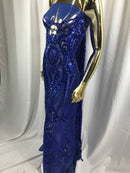 Fancy Design Sequins Fabric with 4 Way Stretch - Royal Blue -  Beautiful Fabrics Sold By The Yard