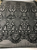 Fancy Design Sequins Fabric with 4 Way Stretch - Black  -  Beautiful  Fabrics Sold By The Yard