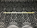Fancy Design Sequins Fabric with 4 Way Stretch - Black  -  Beautiful  Fabrics Sold By The Yard