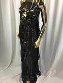 Fancy Design Sequins Fabric with 4 Way Stretch - Black  -  Beautiful  Fabrics Sold By The Yard