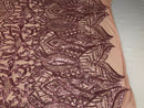 Dusty Rose - 4 Way Stretch Embroidered Royalty Sequins Fancy Design Fabric By Yard