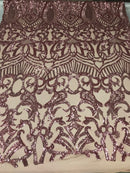 Dusty Rose - 4 Way Stretch Embroidered Royalty Sequins Fancy Design Fabric By Yard
