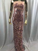 Dusty Rose - 4 Way Stretch Embroidered Royalty Sequins Fancy Design Fabric By Yard