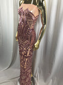 Dusty Rose - 4 Way Stretch Embroidered Royalty Sequins Fancy Design Fabric By Yard