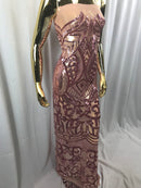 Dusty Rose - 4 Way Stretch Embroidered Royalty Sequins Fancy Design Fabric By Yard
