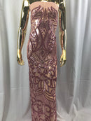 Dusty Rose - 4 Way Stretch Embroidered Royalty Sequins Fancy Design Fabric By Yard
