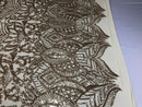 Champagne - 4 Way Stretch Embroidered Royalty Sequins Fancy Design Fabric By Yard