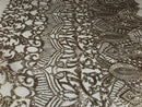 Champagne - 4 Way Stretch Embroidered Royalty Sequins Fancy Design Fabric By Yard
