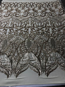Champagne - 4 Way Stretch Embroidered Royalty Sequins Fancy Design Fabric By Yard