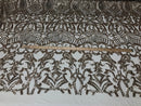 Champagne - 4 Way Stretch Embroidered Royalty Sequins Fancy Design Fabric By Yard