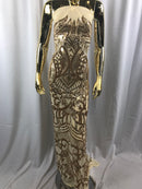 Champagne - 4 Way Stretch Embroidered Royalty Sequins Fancy Design Fabric By Yard