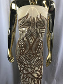 Champagne - 4 Way Stretch Embroidered Royalty Sequins Fancy Design Fabric By Yard