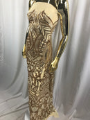 Champagne - 4 Way Stretch Embroidered Royalty Sequins Fancy Design Fabric By Yard