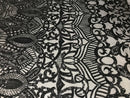 Black  - 4 Way Stretch Embroidered Royalty Sequins Fancy Design Fabric By Yard