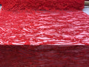 Beaded Fabric - Red - Embroidered Flower Line Mesh Lace Fabric with Beads Sold By The Yard