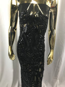 Black  - 4 Way Stretch Embroidered Royalty Sequins Fancy Design Fabric By Yard