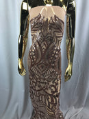 Blush - 4 Way Stretch Embroidered Royalty Sequins Fancy Design Fabric By Yard