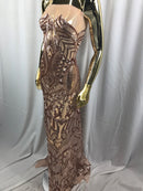 Blush - 4 Way Stretch Embroidered Royalty Sequins Fancy Design Fabric By Yard