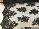 Flower Lace Fabric - Black - Floral Clusters Embroidered Lace Mesh Fabric Sold By The Yard