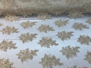 Flower Lace Fabric - Champagne - Floral Clusters Embroidered Lace Mesh Fabric Sold By The Yard