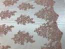 Flower Lace Fabric - Blush - Floral Clusters Embroidered Lace Mesh Fabric Sold By The Yard