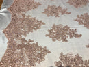 Flower Lace Fabric - Blush - Floral Clusters Embroidered Lace Mesh Fabric Sold By The Yard