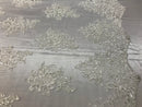 Flower Lace Fabric - Ivory - Floral Clusters Embroidered Lace Mesh Fabric Sold By The Yard