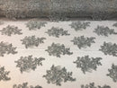 Flower Lace Fabric - Silver - Floral Clusters Embroidered Lace Mesh Fabric Sold By The Yard