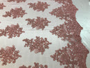 Flower Lace Fabric - Mauve - Floral Clusters Embroidered Lace Mesh Fabric Sold By The Yard