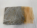 Leaf Pattern Fancy Lace Fabric - Silver - Embroidered Design on Lace Mesh By Yard