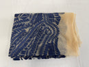 Leaf Pattern Fancy Lace Fabric - Navy Blue - Embroidered Design on Lace Mesh By Yard