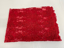 Flower Cluster Fancy Border Fabric - Red - Embroidered Flower Design on Lace Mesh By Yard