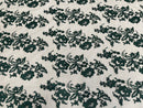 Flower Cluster Fancy Border Fabric - Hunter Green - Embroidered Flower Design on Lace Mesh By Yard